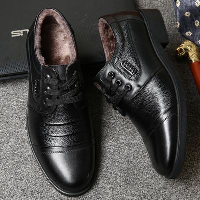 Cowhide Cotton Shoes Men's Business Father's New Leather Casual Men's Shoes with Velvet To Keep Warm Men