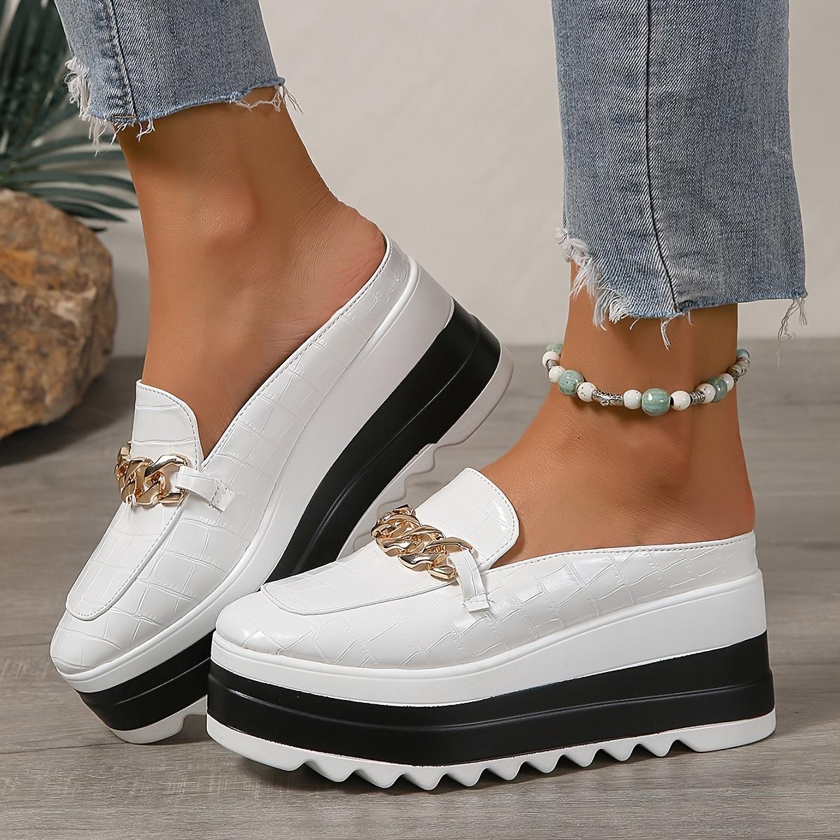 Ленивые туфли Полутапочки Женские полутапочки на высоком каблуке - Средний каблук Уличная толстая подошва Маленькие белые тапочки с поддержкой 35 белый 2239₽