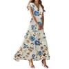 Women's Summer Casual Fashion Floral Print Dress V-Neck Short Sleeve Dresses