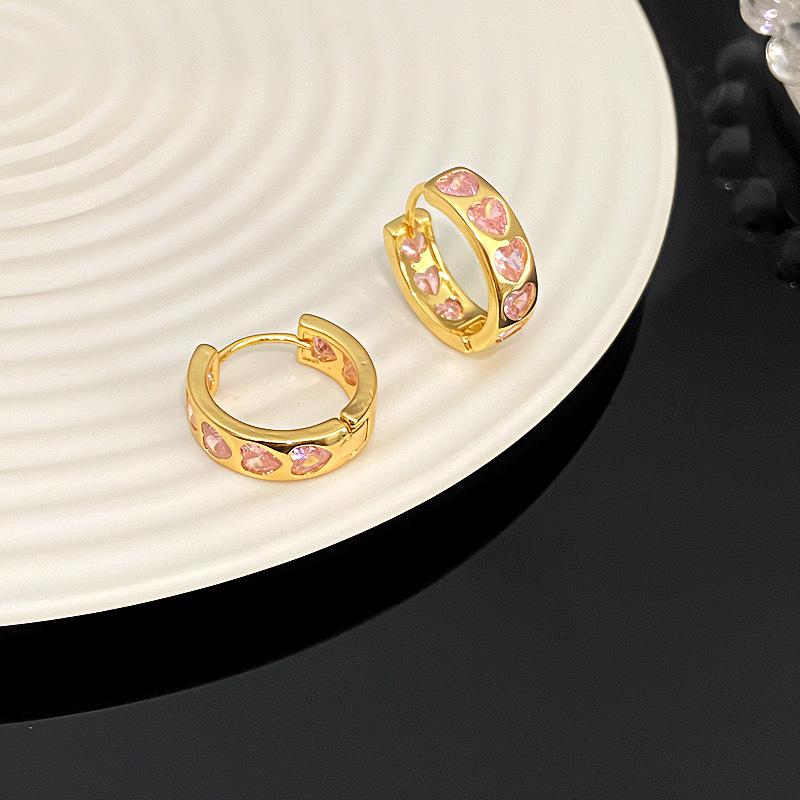 Zircon Heart Hoop Earrings: Japanese & Korean-Inspired Women's Fashion, Elegant Simple Design, Light Luxury Jewelry.