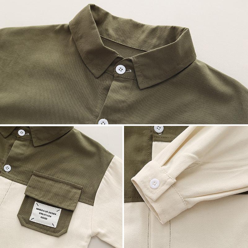 Spring Autumn Children Clothing Two-piece Set Baby Boys' Patchwork Lapel Shirt + Cargo Pants 2Pcs for 1-5 Years Kids Casual Tracksuit
