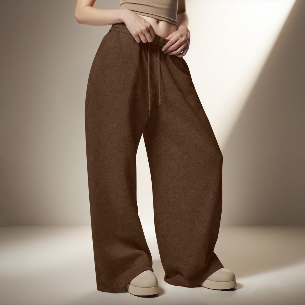 Women's Wool Wide-Leg Sweatpants Winter Warm Straight-Cut Sports Pants With Pockets