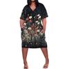 Summer Plus Size V Neck Short Sleeve Knee Pocket  Print Casual Dress For Women