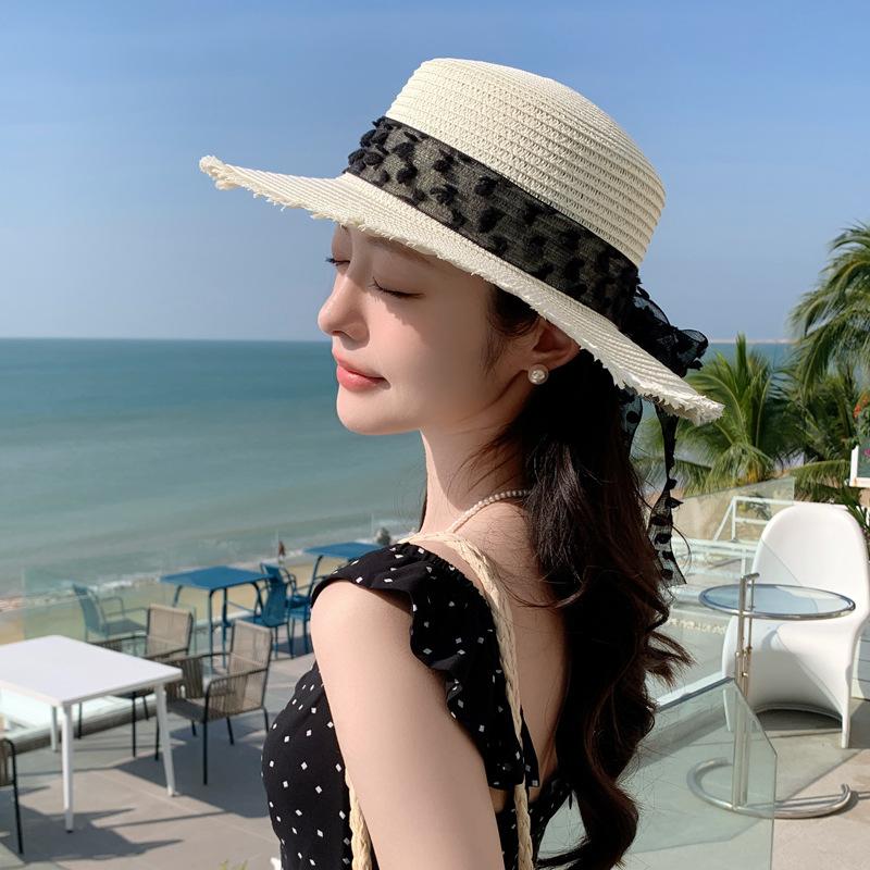 

Летняя шляпа от солнца, защита от солнца, детская шляпа с кружевом и бантом, соломенная шляпа, морской отдых, ветер