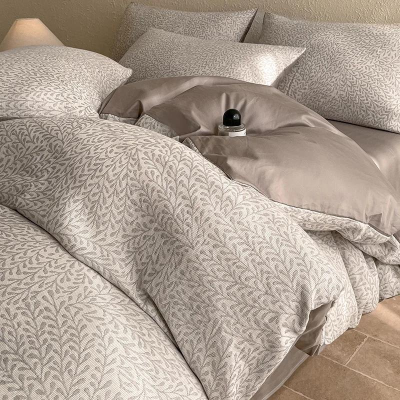 Light Luxury Soft Thick 100% Cotton Flat Sheet Sets Satin Jacquard Silky Bedding Set for Seasons Single Double Bed Comfort Set