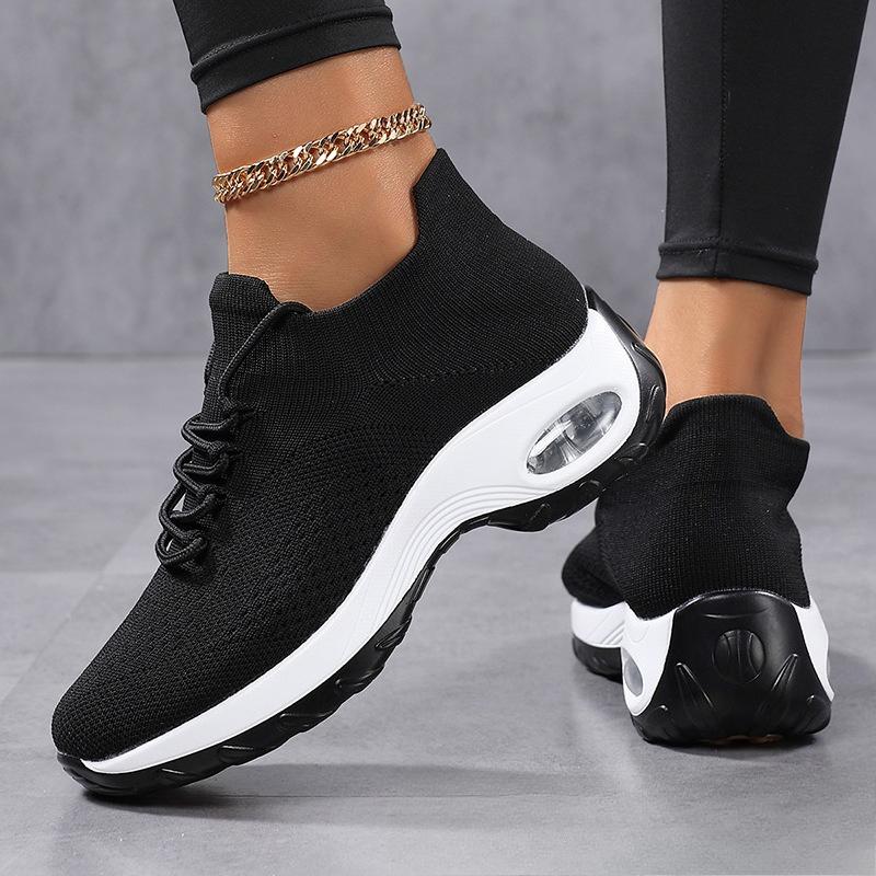 Fashion Women Platform Shoes Knitted Running Sports Shoes Anti-slip Air-cushion Sneakers Breathable Mesh Dancing Traveling Shoes
