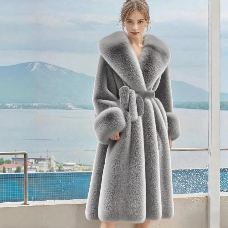 New Winter Environmentally Friendly Fur Coat Coat Women's Medium and Long Large Fur Collar Fashion Thickened Fur Cuff Temperament