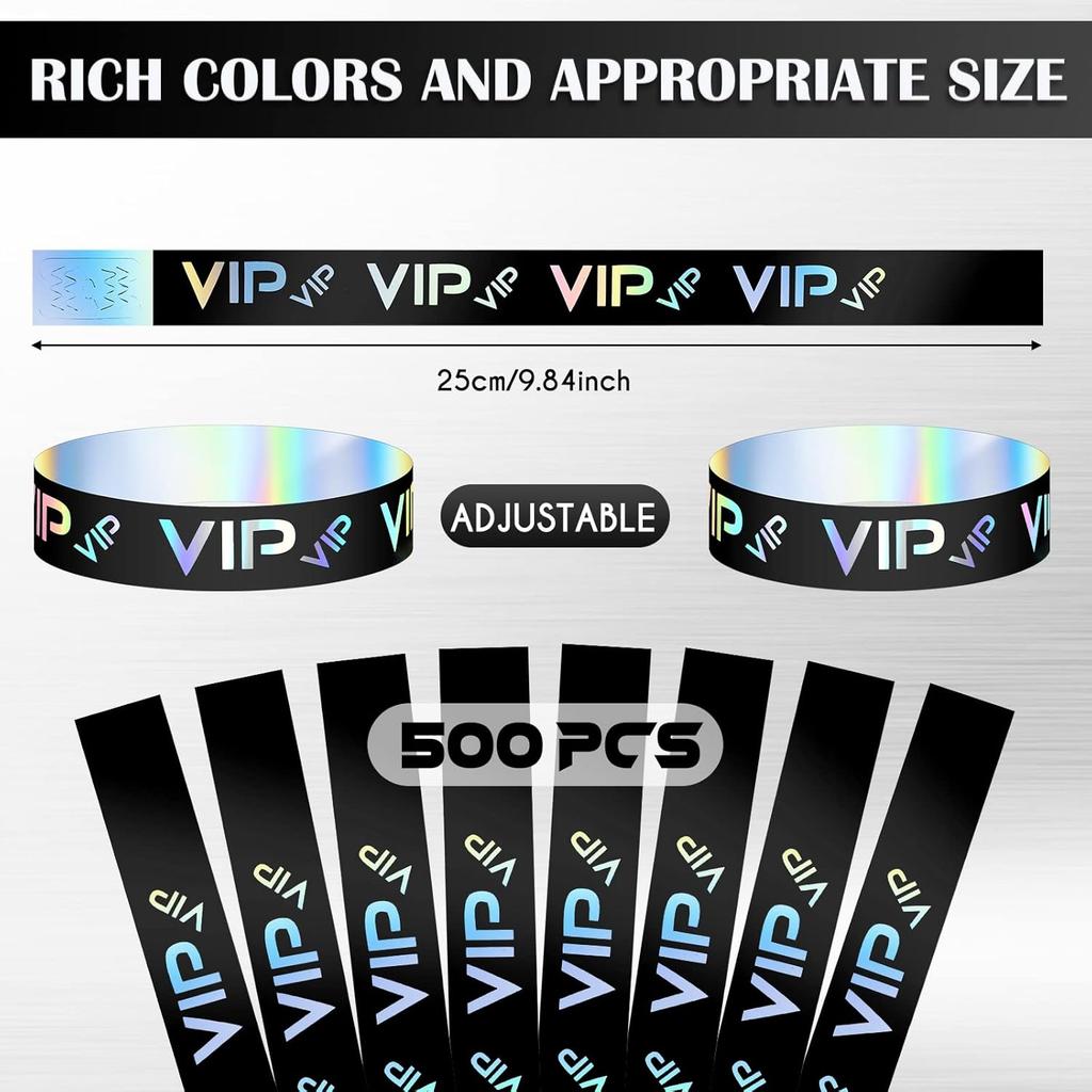 Teling 500 Pack VIP Plastic Wristbands Bracelets Party for Events VIP  Wristbands Plastic Bracelets Tear proof Waterproof Wrist Bands Arm Bands for