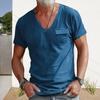 Men Summer T-shirt V Neck Short Sleeves Solid Color Stretchy Chest Pocket Thin Quick Dry Simple Style Casual Daily Wear Sport To