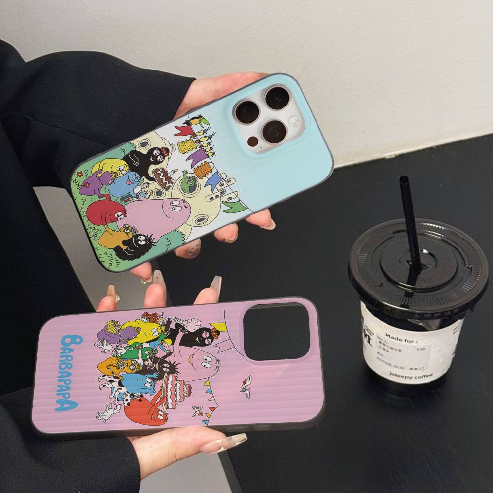 Cartoon Barbapapa Phone Case For IPhone 17 16 15 14 13 12 11 Corrugated Frosted Soft Cover Anti-Slip