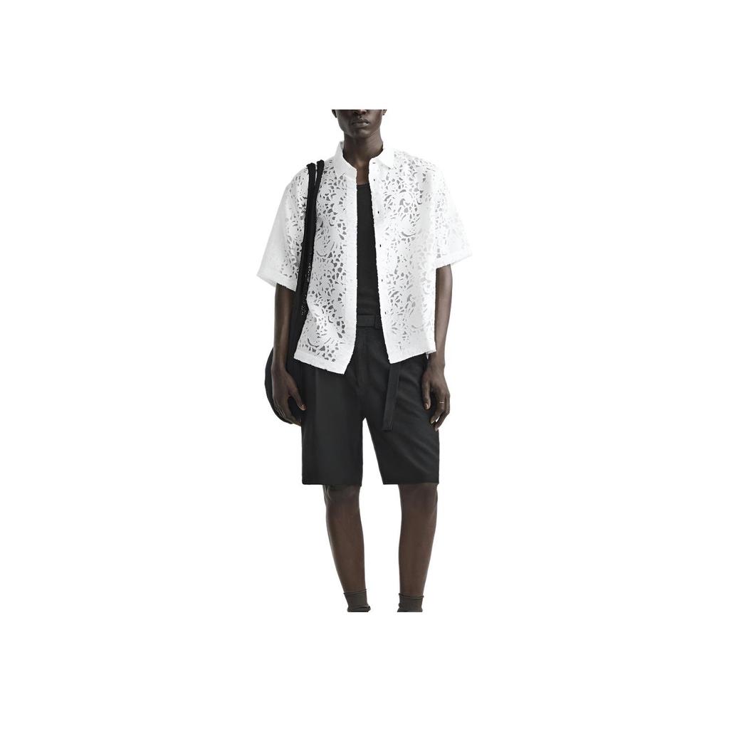 Zara Loose Geometric Pattern Jacquard Short Sleeve Shirt Men Shirts White 2599300-250