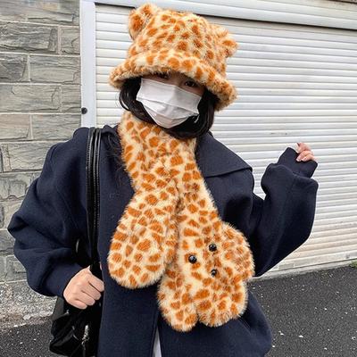 2 Adet/Set Kışlık Şapka Atkı Seti Kaplan Leopar Desenli Kubbe Tarzı Bağcıklı Tasarımlı Balıkçı Şapkası Rüzgar Geçirmez Sıcaklık Şapka Atkı Seti