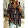Plus size women's simple patchwork leopard pattern print V-neck top three-quarter sleeves loose plus size casual daily T-shirt