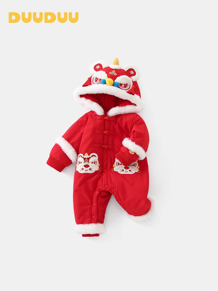 DUUDUU Baby New Year Red Romper - Winter Padded Jumpsuit for Newborns