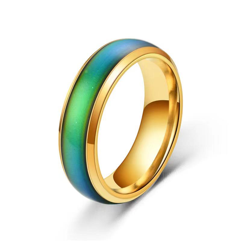 Bague d'humeur en acier inoxydable pour femmes - Bijou en acier titane 6 mm à changement de couleur