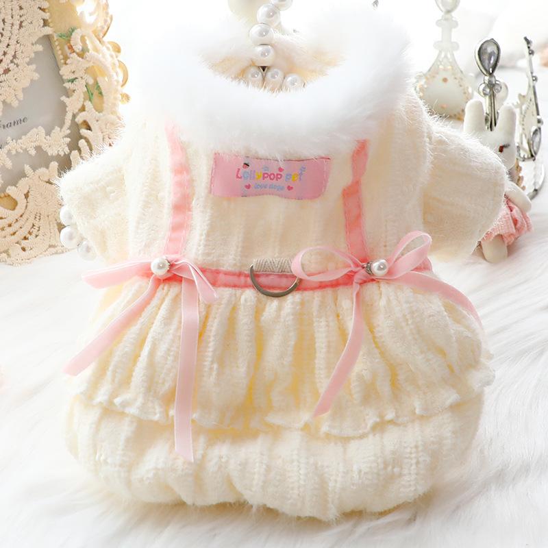 Dog Clothes Autumn and Winter Clothing Thick Cat Princess Dress Soft Fluff Can Be Towed Small Dog Teddy Pet Supplies