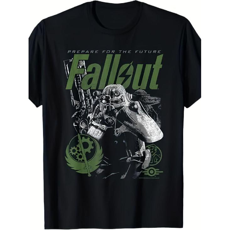 Prepare For The Future Fallout Themed Black T-Shirt - Cool Graphic Design with Gas Mask Character and Green Accents, Perfect for Sci-Fi Fans and S чёрный