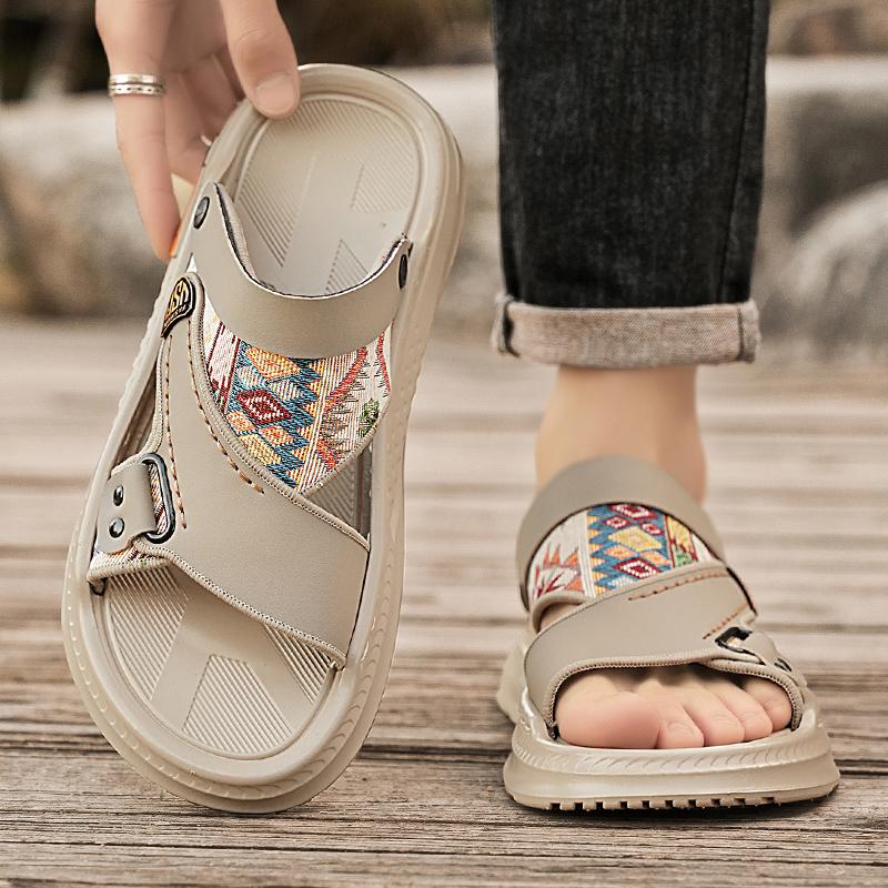 Ethnic Style Men's Summer Sandals High Quality Open Toe Sandals For Men Platform Slippers Black Beach Shoes Men Sandalias Hombre