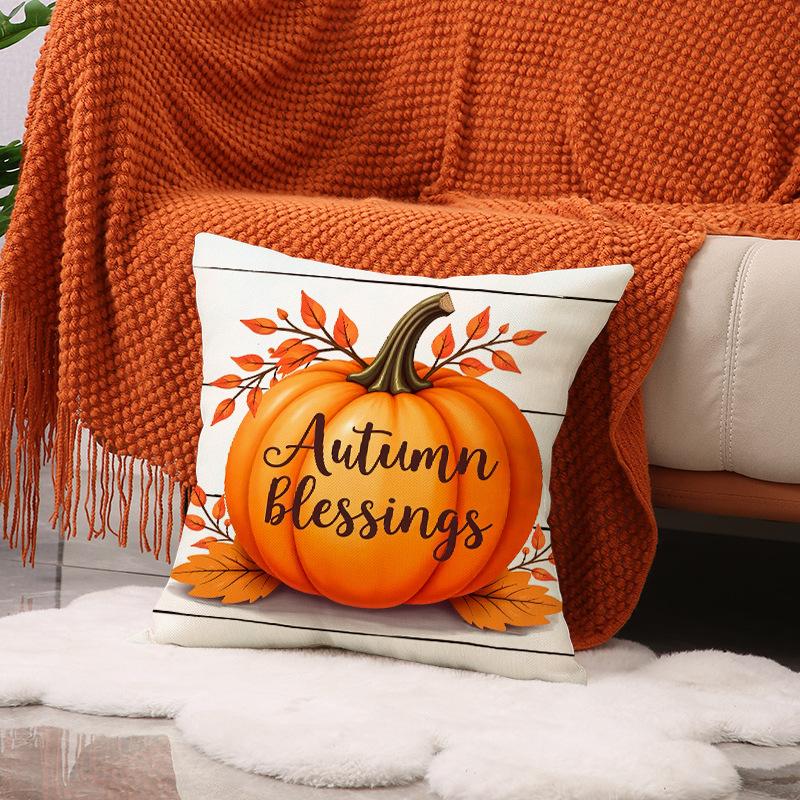 Autumn New Maple Leaf Pumpkin Pillow Cover Farmhouse Harvest Atmosphere Arrangement Linen Pillow Cover Living Room Sofa Cushion Cover