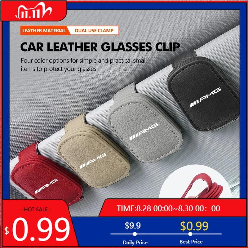 GLC GLB Car Sunglass Holder Magnetic Leather Glasses Eyeglass Holder For Mercedes Benz AMG W204 W205 W203 W211 W201 W210 W108 W