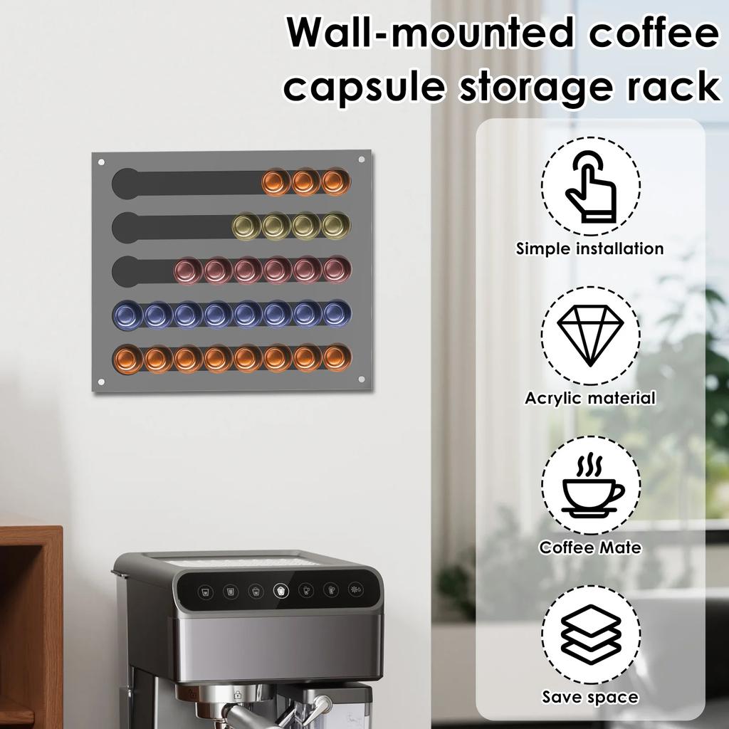 Magnetischer Kaffeepadhalter Wandmontiert Acryl Kaffeekapsel Aufbewahrungsregal Organizer für Küche Kühlschrank Wohnmobil Schranktür