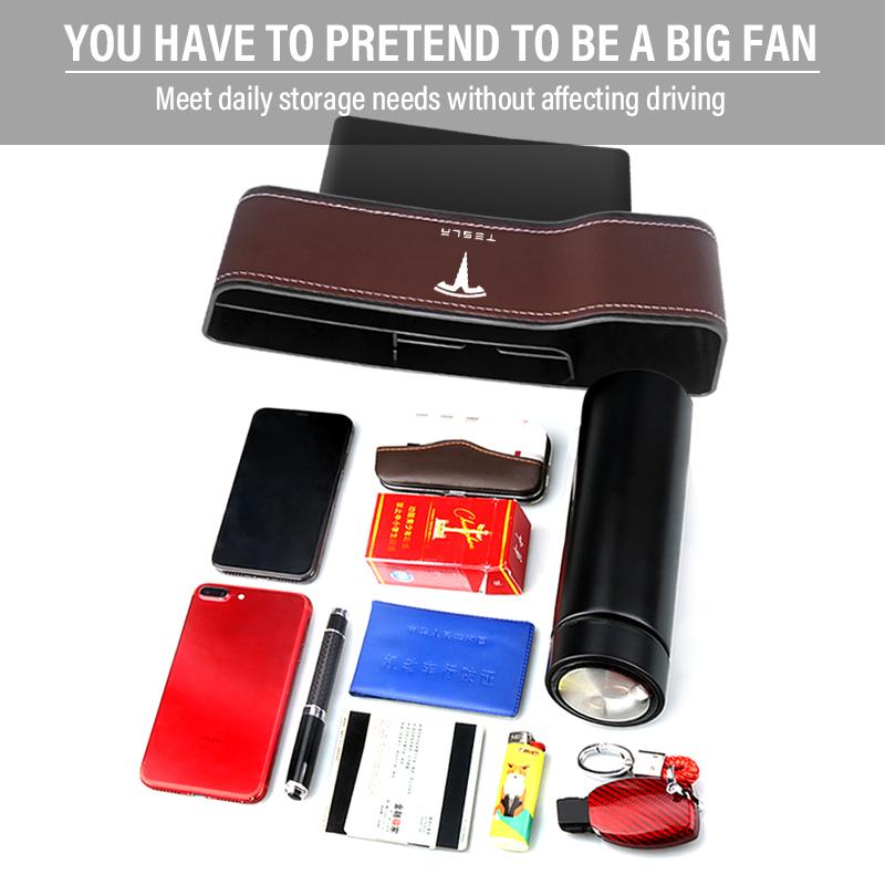 2Pcs Multifunctional Car Seat Crevice Storage Box Seat Gap Slit Pocket Manager For Tesla Model 3 Model S Model X Y Roadster Performance