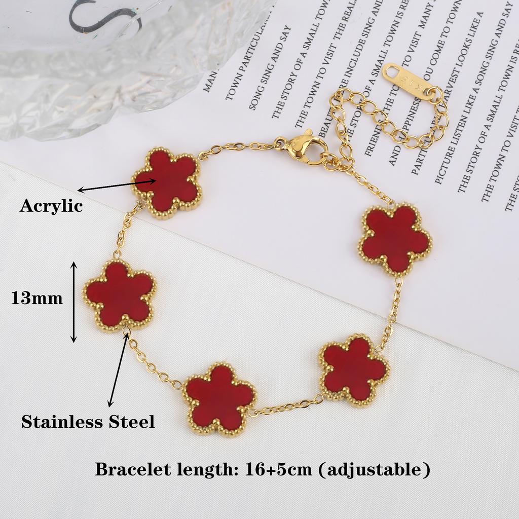 Gold Plated Hot Sale 316L Stainless Steel Plant Five Leaf Flower Bracelet Classic For Woman New Party Jewelry Clover