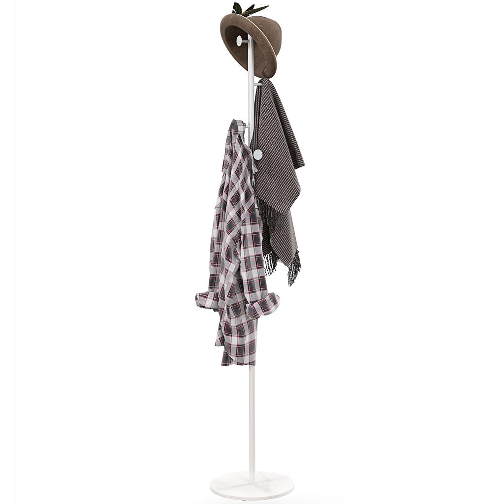 Freestanding Floor Coat Rack with 6 Disc Hooks In Steel and Slate Base, White