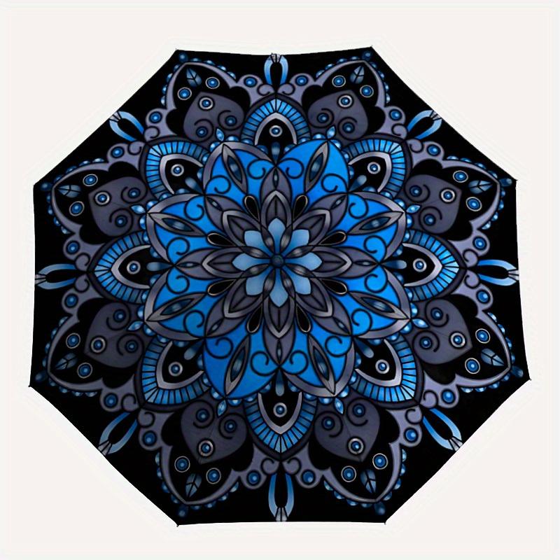 

1pc Blue Mandala Pattern Automatic Umbrella - 8-Rib Foldable Design, Outdoor Adventures, and Family Celebrations yy250829043