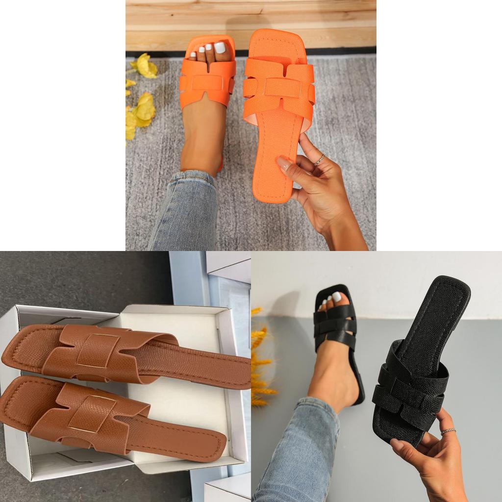 Summer Beach Shoes For Women With Leather Splicing Waterproof Lightweight Slipon Sandals