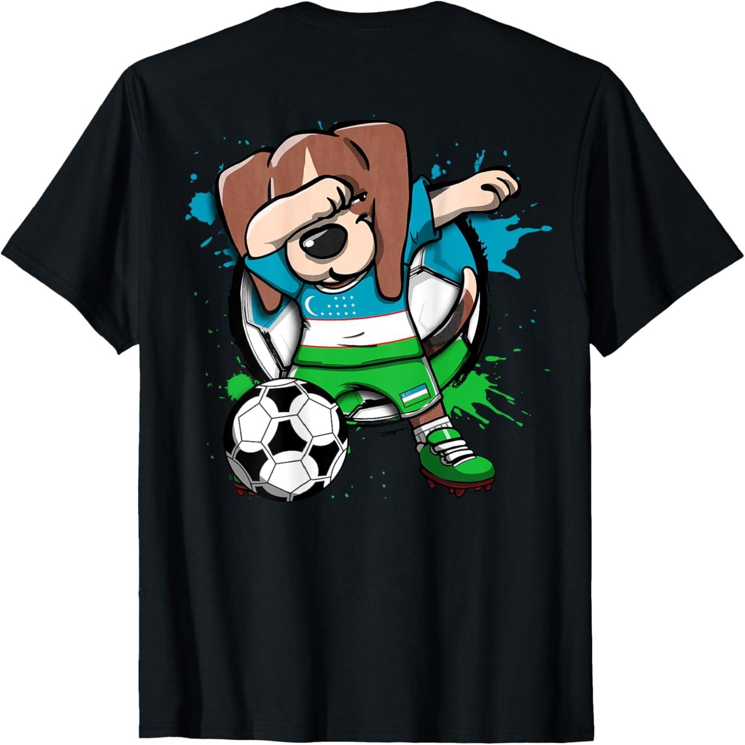 Dabbing Beagle Dog Uzbekistan Soccer Fans Jersey Football T-Shirt for Men Women Kids S