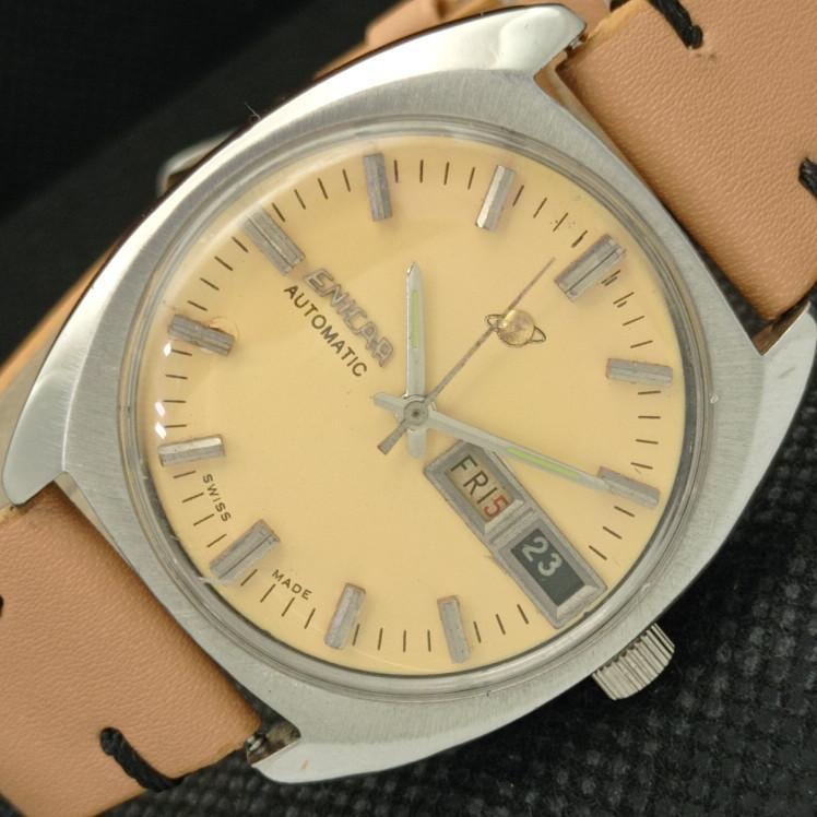 

Б/У ENICAR AUTO 167 ШВЕЙЦАРСКИЕ МУЖСКИЕ МЕХАНИЧЕСКИЕ ЧАСЫ a314534-1 Sku606-a314534