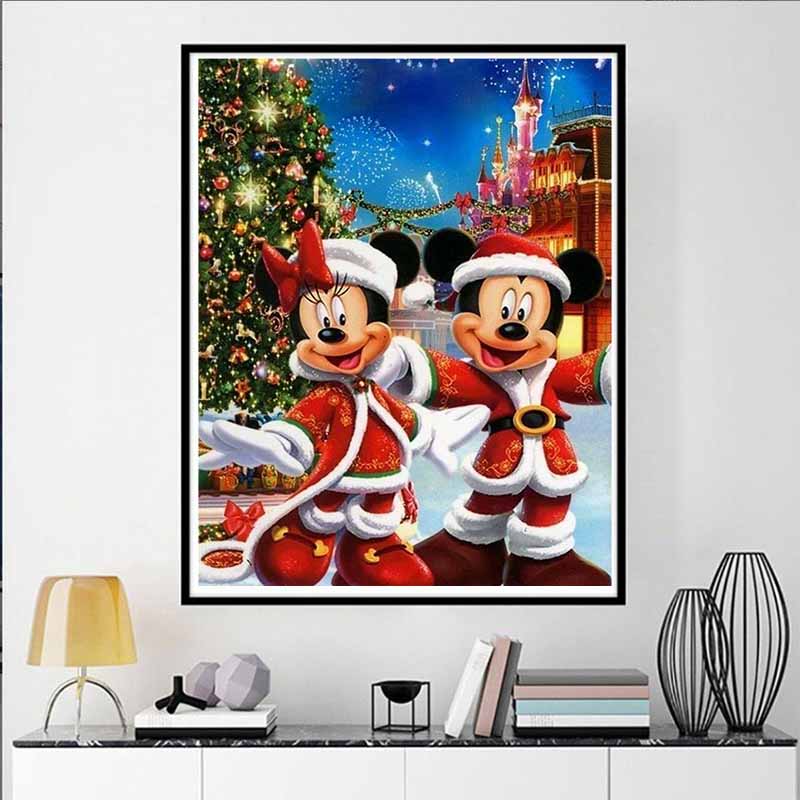 Disney Diamond Painting Mickey and Minnie Mouse Christmasthemed Healing Illustrations 5D Diamond Painting Art Embroidery Cross Stitch Room Decoration