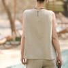 Johnature Women Vintage Tops Summer Chinese Style O-Neck Sleeveless Cloths Solid Color Casual Tops