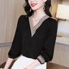 WTEMPO Solid Color Spring Autumn Women's V-neck Chiffon Shirts Long Sleeve Elegant Casual Versatile Bottom Tops