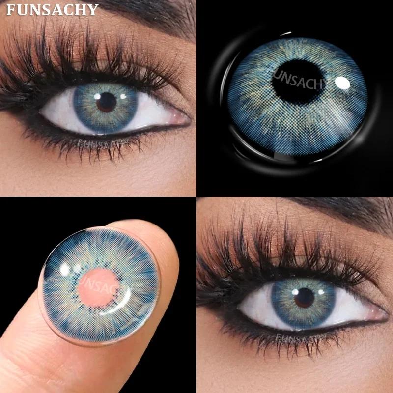 FUNSACHY 1 Pair New Gray Color Contact Lenses for Eyes Natural Brown Softlens Green Pupils Beauty Cosmetic Eye Makeup Yearly Use