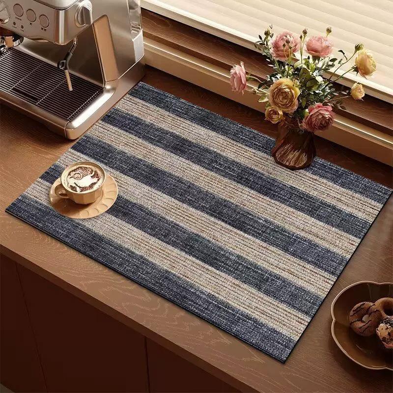 

Modern Minimalist Lines Diatom Mud Dish Drying Mat Super Absorbent NonSlip Kitchen Drain Pad for Tableware Coffee Machine Decor (as the picture,20x30cm)