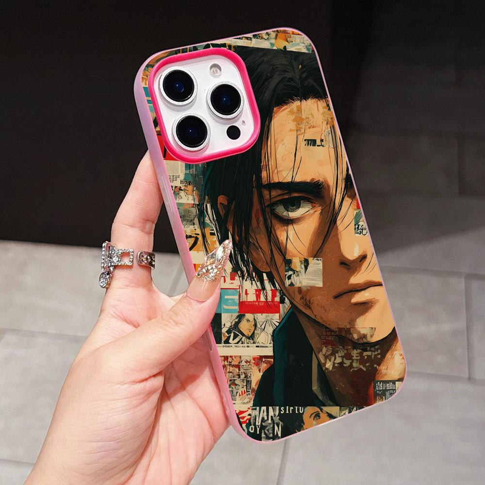 AOT Eren Yeager Jelly Double layer Rose Red Mobile Phone Case for iPhone 17 16 15 14 13 12 11 Air Pro Max Plus Protective