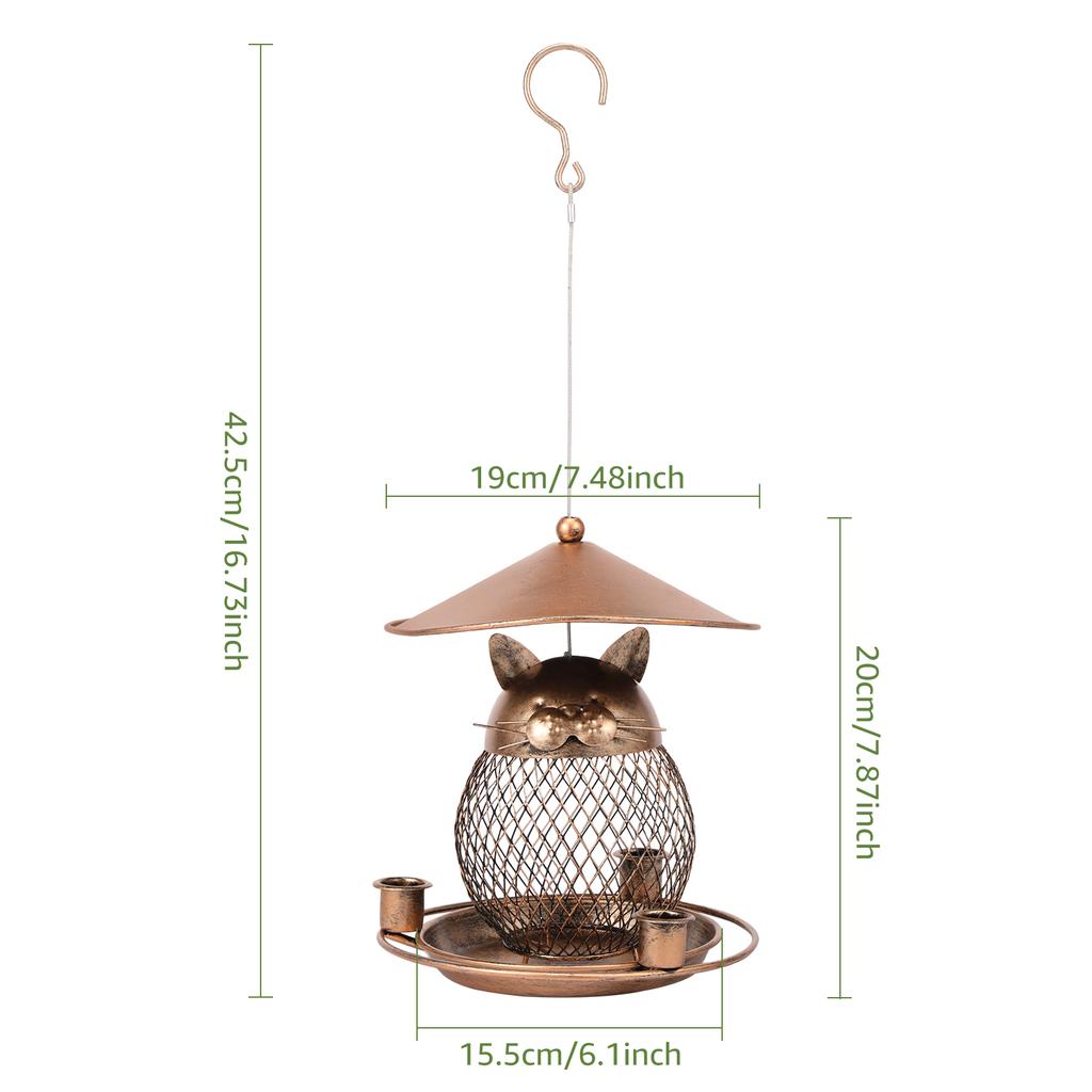 Iron Hanging Bird Feeder Heavy Duty Wild Bird Feeder Large Capacity Tray Food Dispenser with 3 Cup for Outdoor Food Container