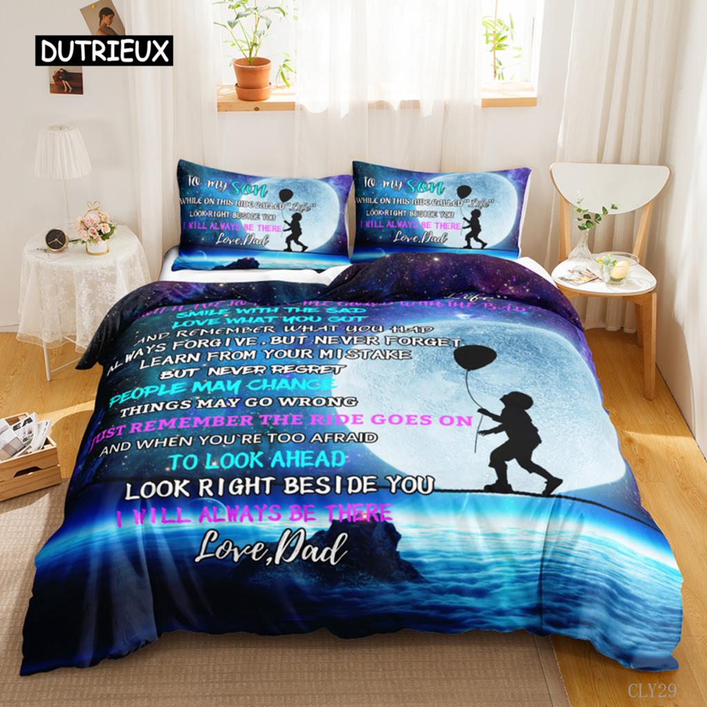 Bettbezug-Set mit Brief an den Sohn, Zitat, Spruch, bekannter Spruch, Aphorismus, Bettwäsche-Set, inspirierende Buchstaben, Polyester, Bettbezug