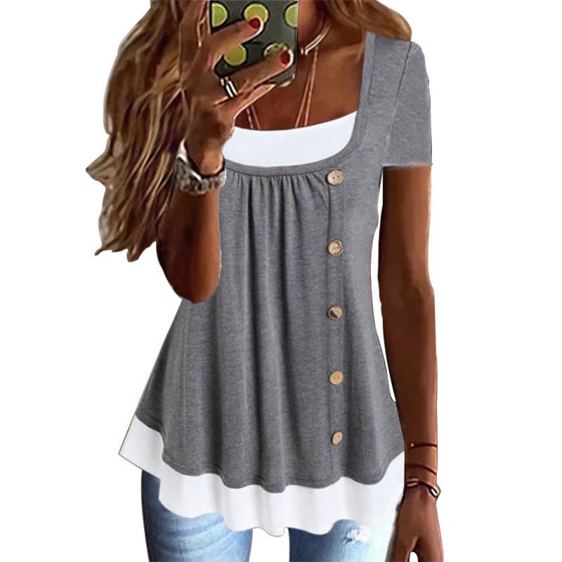 Womens Summer Casual T Shirt With Button Details And Cotton Fabric For Office Wear