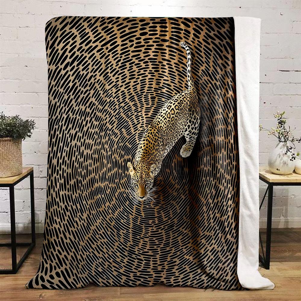 "Leopard on Hypnotic Pattern Blanket" Patterned flannel blanket perfect for the bedroom living room, sofa, or a little nap