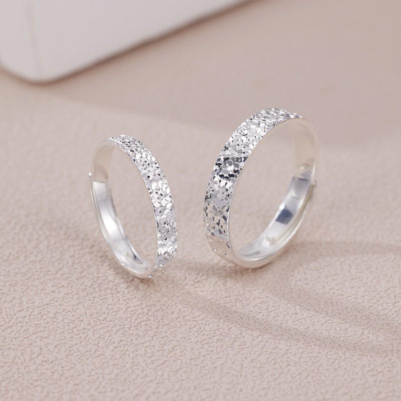Adjustable Hammered Texture Geometric Couple Ring Men Women 99 Polished Minimalist Fashion Jewelry