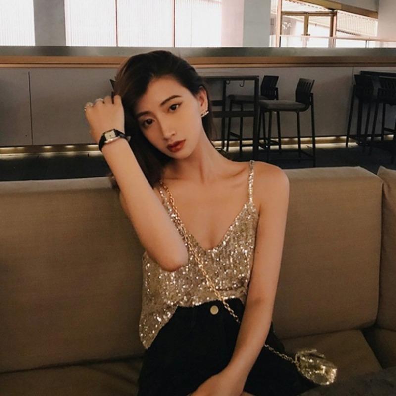 Szelki na zewnątrz do noszenia Moda Bundy Lato Wersja Koreańska Nowy Złoty Brokat Brokatowa Kamizelka Kobiety z Seksownymi Kobietami