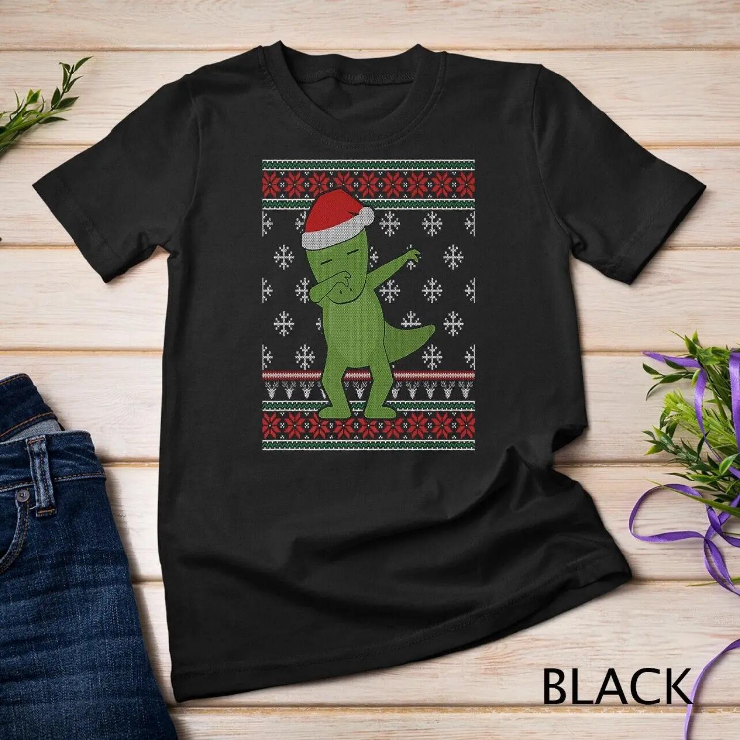 Dabbing Santa Crocodile Alligator Ugly Christmas Style T shirt S чёрный