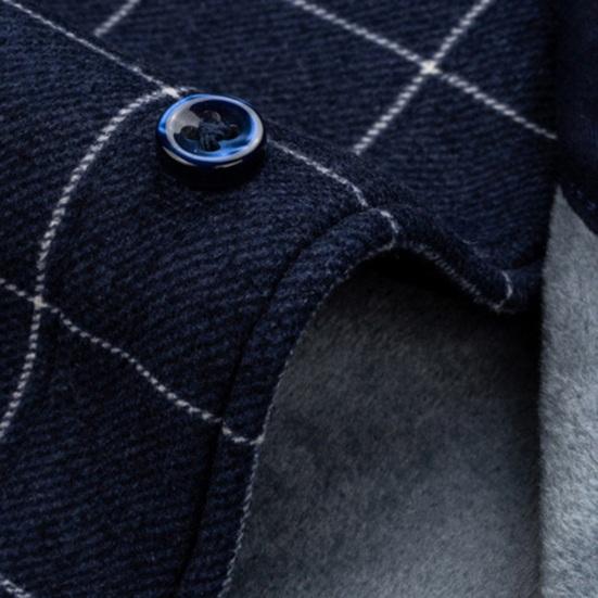 Camicia da uomo autunno inverno business risvolto manica lunga monopetto camicia formale slim fit stampa scozzese fodera in pile spesso top