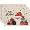 Winter Christmas Placemats Santa Claus Colorful Gift Boxes Snowflake Washable Linen Table Mats Suitable for Kitchen Dining Table