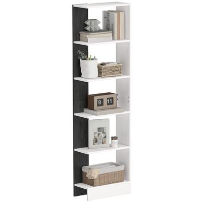 Modern Space-Saving 5-Shelf Bookcase In Wood 45x21x170 Cm, White and Black