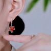 French Vintage Crystal Zircon Red Maple Leaf Earrings For Women Temperament Rhinestone Tassel Earrings Party Jewelry Bijoux Gift