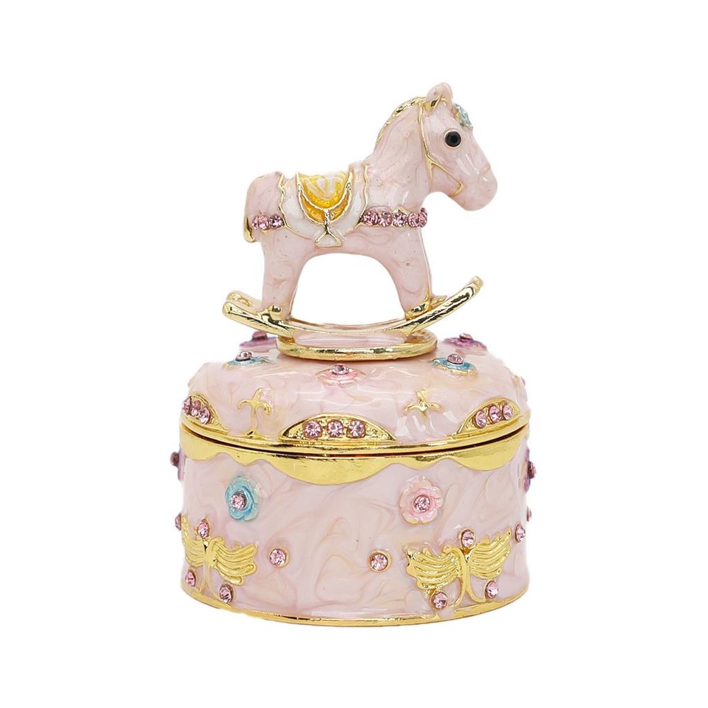 Valentine Gift Alloy Rocking Horse Jewelry Box Enamel Craft Decor Birthday Present